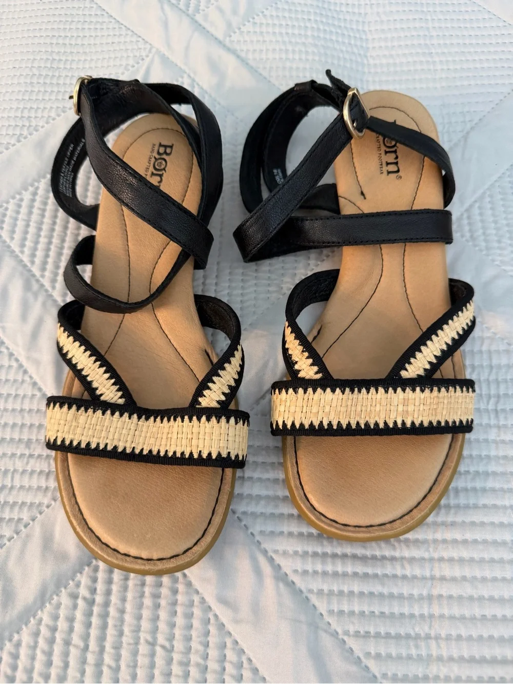 Born Black and Natural Woven-Strap Sandals Sz 8 Nearly New